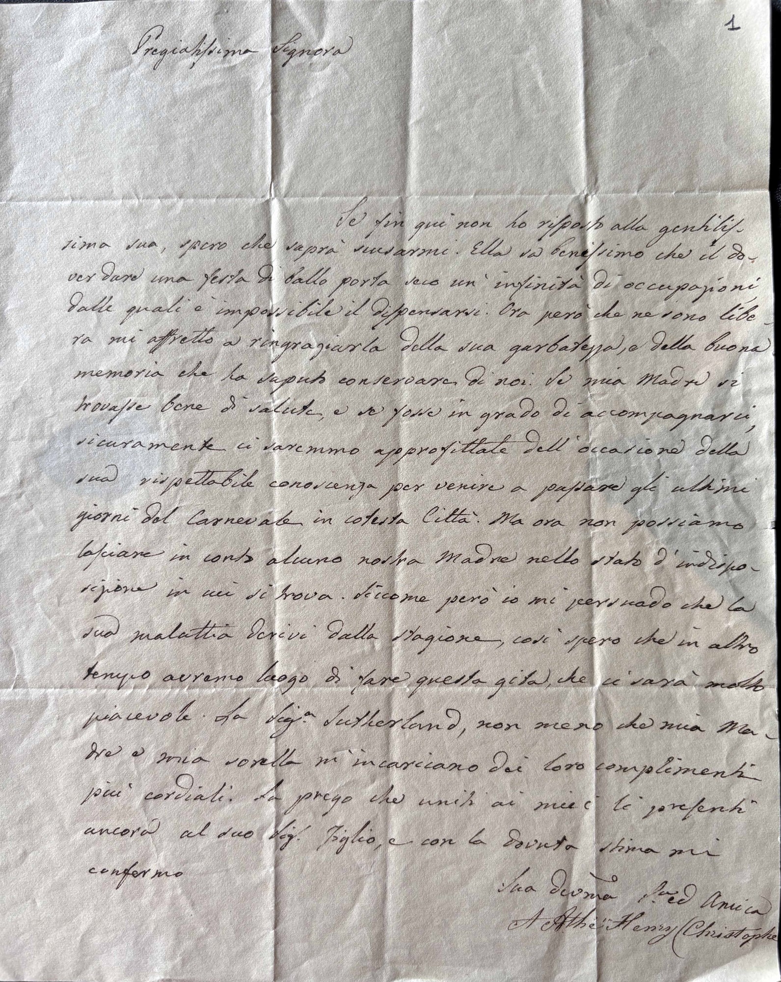 A. Athé Henry sua lettera